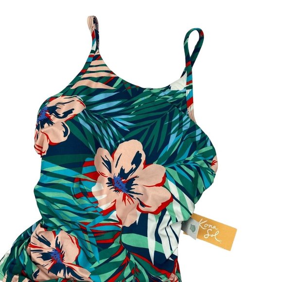 Kona Sol One Piece Swimsuit Size Medium Womens Floral Lace Up Back 238019387 - Picture 7 of 9
